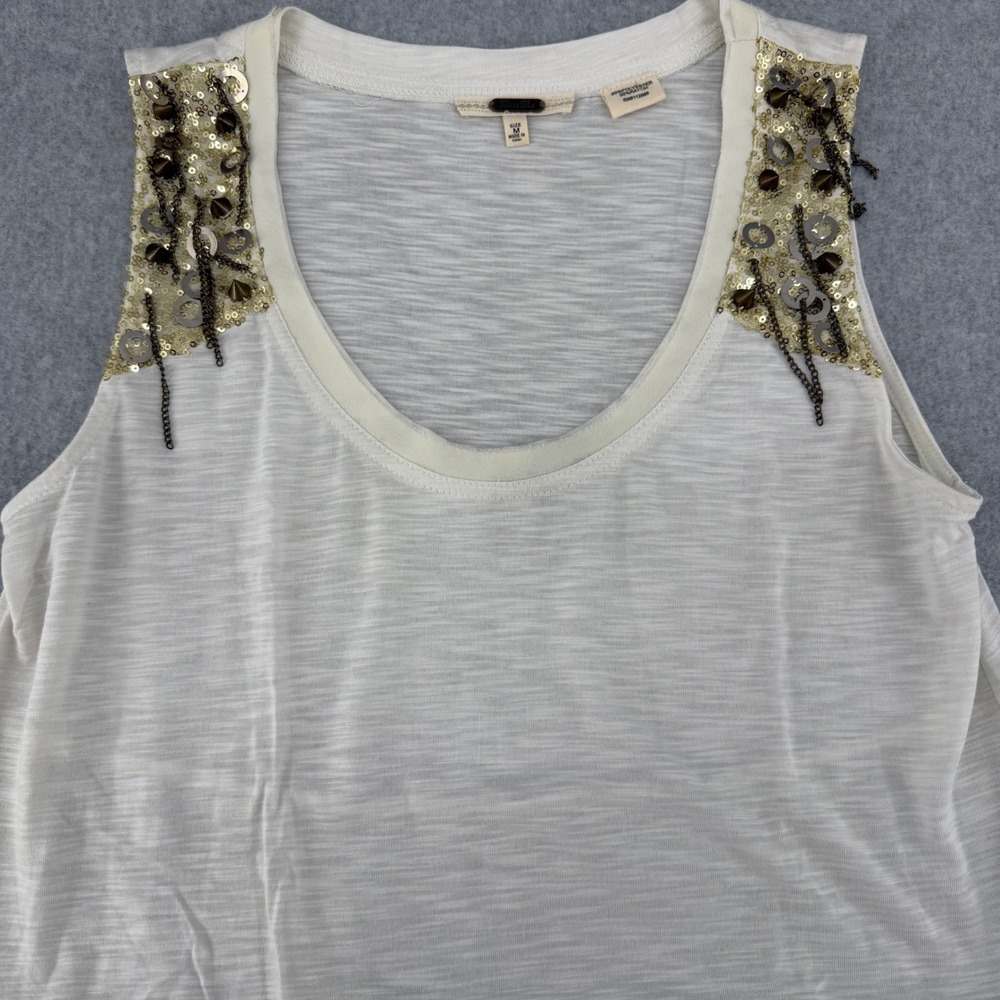 Miss Me Womens White Embellished Tank Top Sequin Chain Stud Scoop Neck Medium